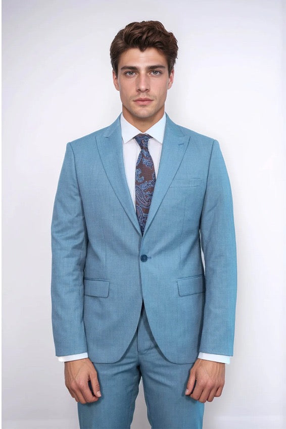Patterned 2 Piece Slim Fit Oil Green Men SUITS
