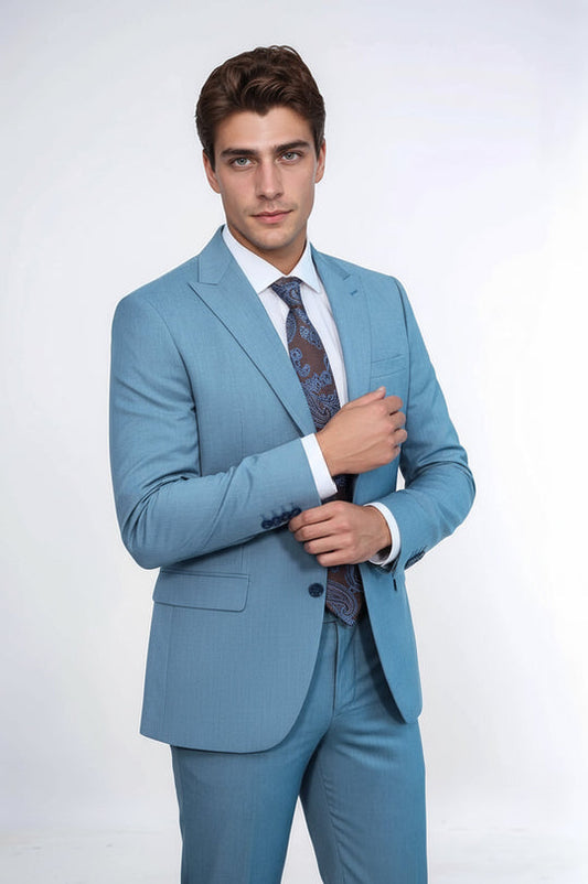 Patterned 2 Piece Slim Fit Oil Green Men SUITS