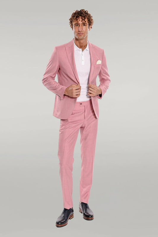 Patterned 2 Piece Slim Fit Pink Men Suit